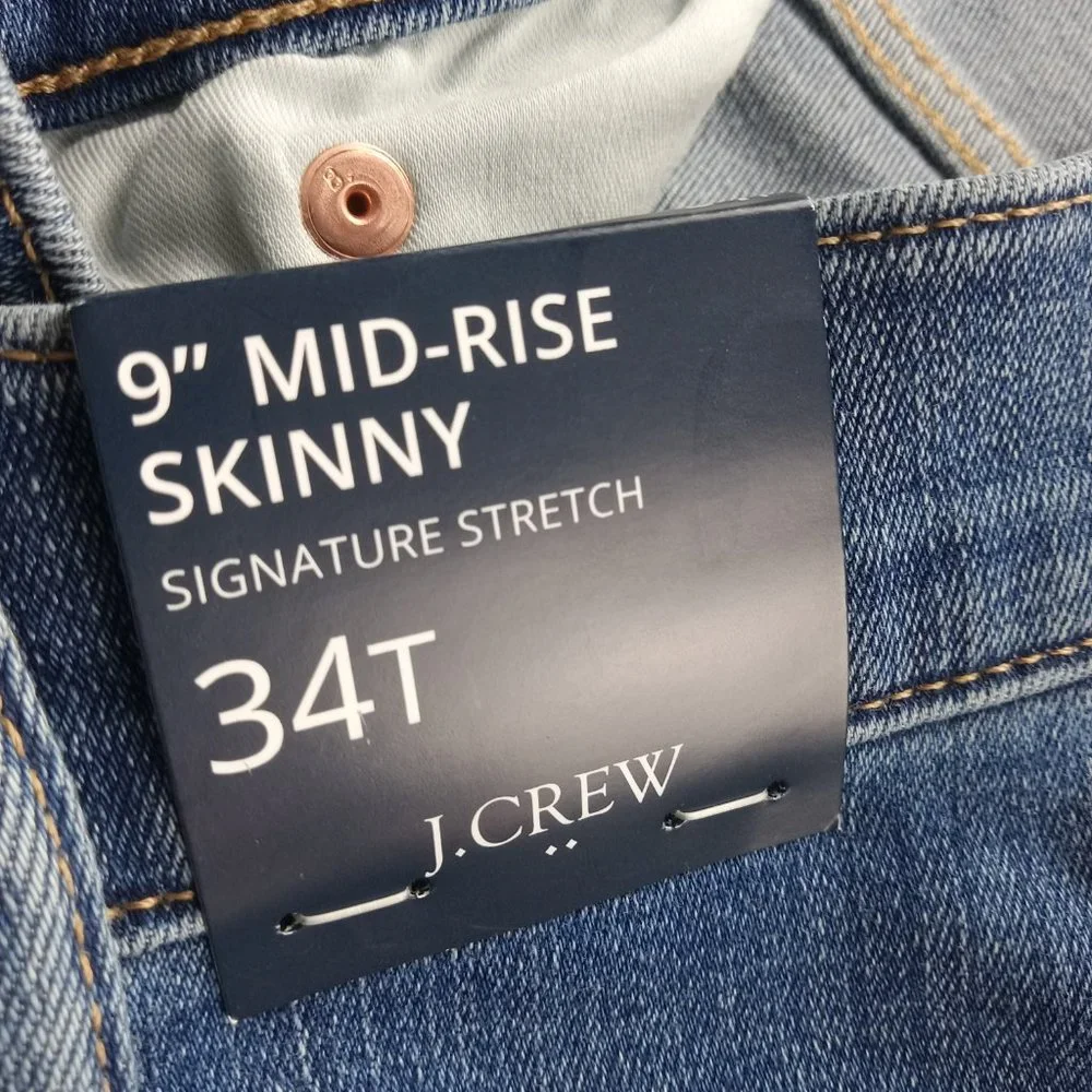 J. Crew Women's Mid Rise Skinny Jeans Size 34 Tall Medium Wash Signature Stretch
